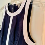 Thumbnail for Navy blue dress without sleeves, round neck