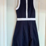 Thumbnail for Navy blue dress without sleeves, round neck