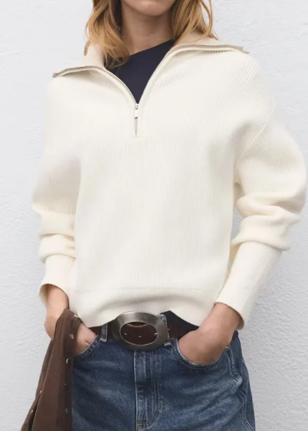 Featured image for Pull Mango taille S col camionneur blanc cassé écru