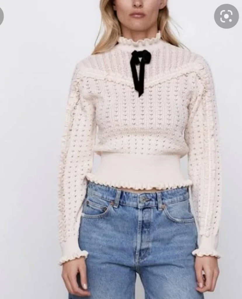 Image for Pull Zara blanc écru et noir taille XL manches ballons