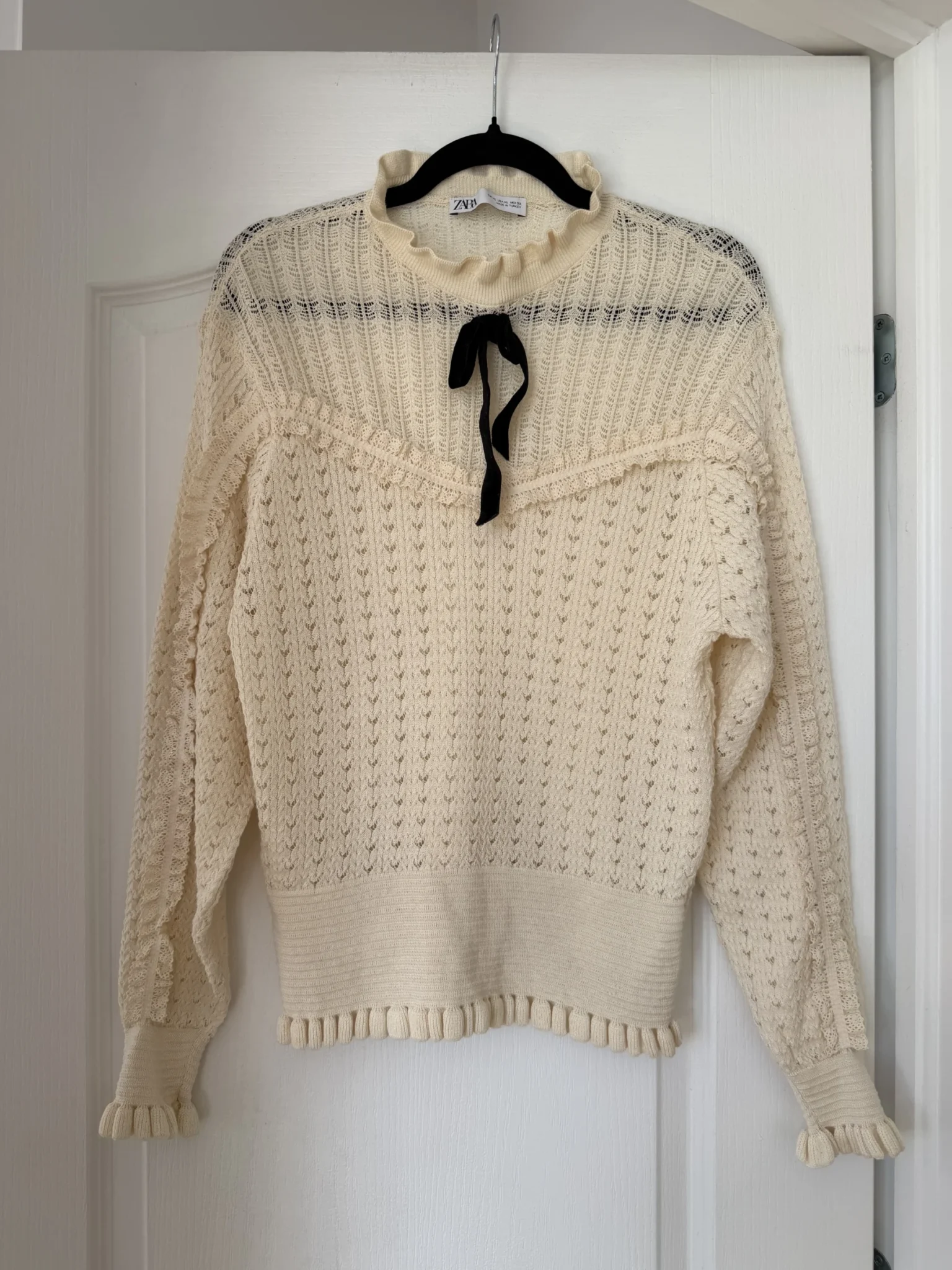 Image for Pull Zara blanc écru et noir taille XL manches ballons