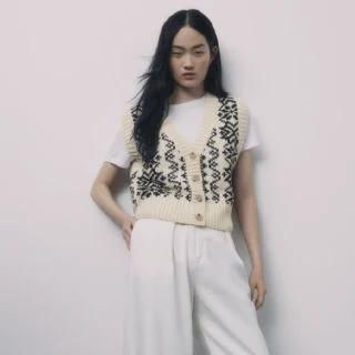 Image for Gilet Zara taille L écru et noir style pull d’hiver