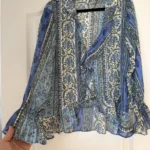 Thumbnail for Blouse Zara taille M manches longues/larges à volants bleu fleuris