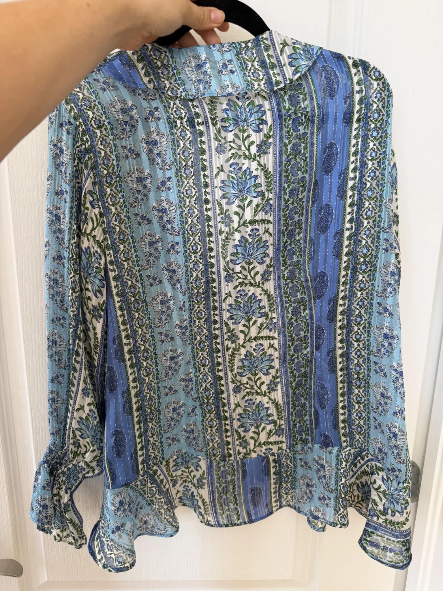 Image for Blouse Zara taille M manches longues/larges à volants bleu fleuris