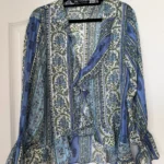 Thumbnail for Blouse Zara taille M manches longues/larges à volants bleu fleuris