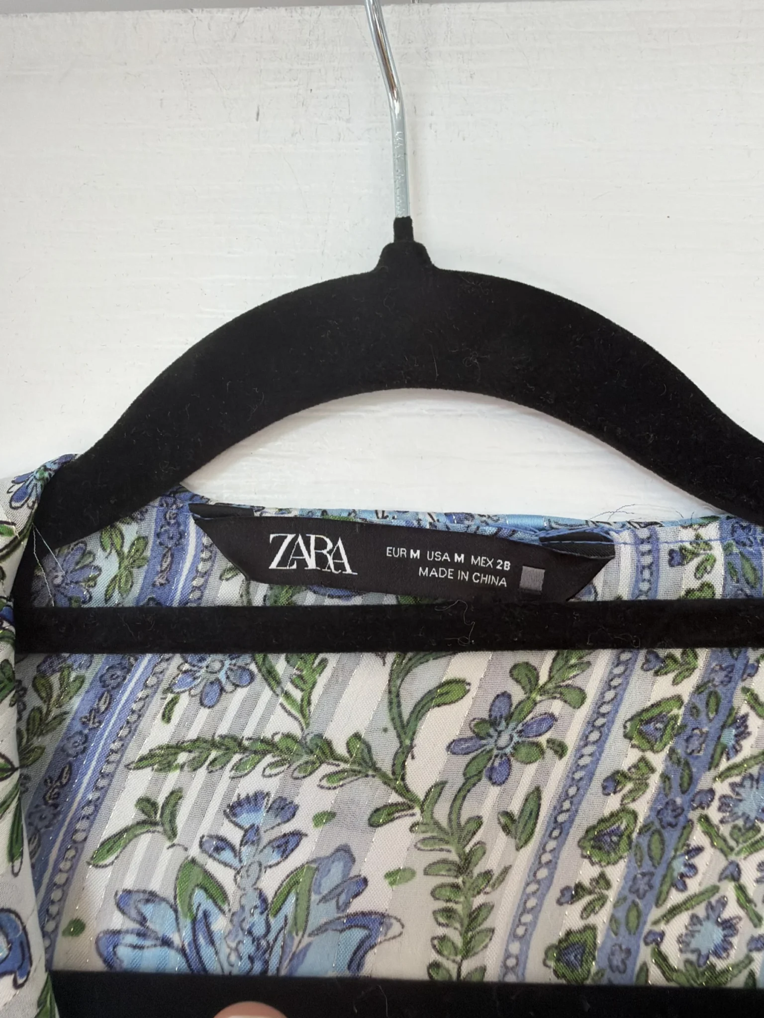 Image for Blouse Zara taille M manches longues/larges à volants bleu fleuris