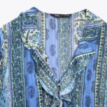 Thumbnail for Blouse Zara taille M manches longues/larges à volants bleu fleuris