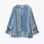 Thumbnail for Blouse Zara taille M manches longues/larges à volants bleu fleuris