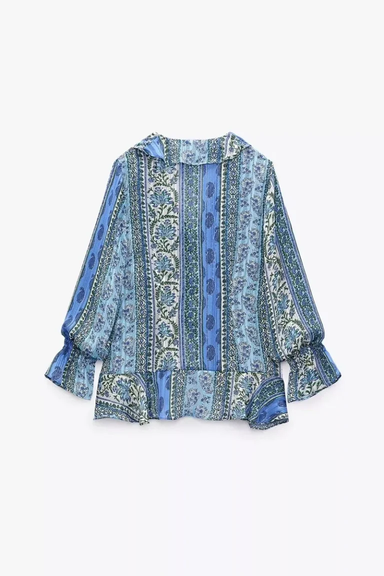 Image for Blouse Zara taille M manches longues/larges à volants bleu fleuris