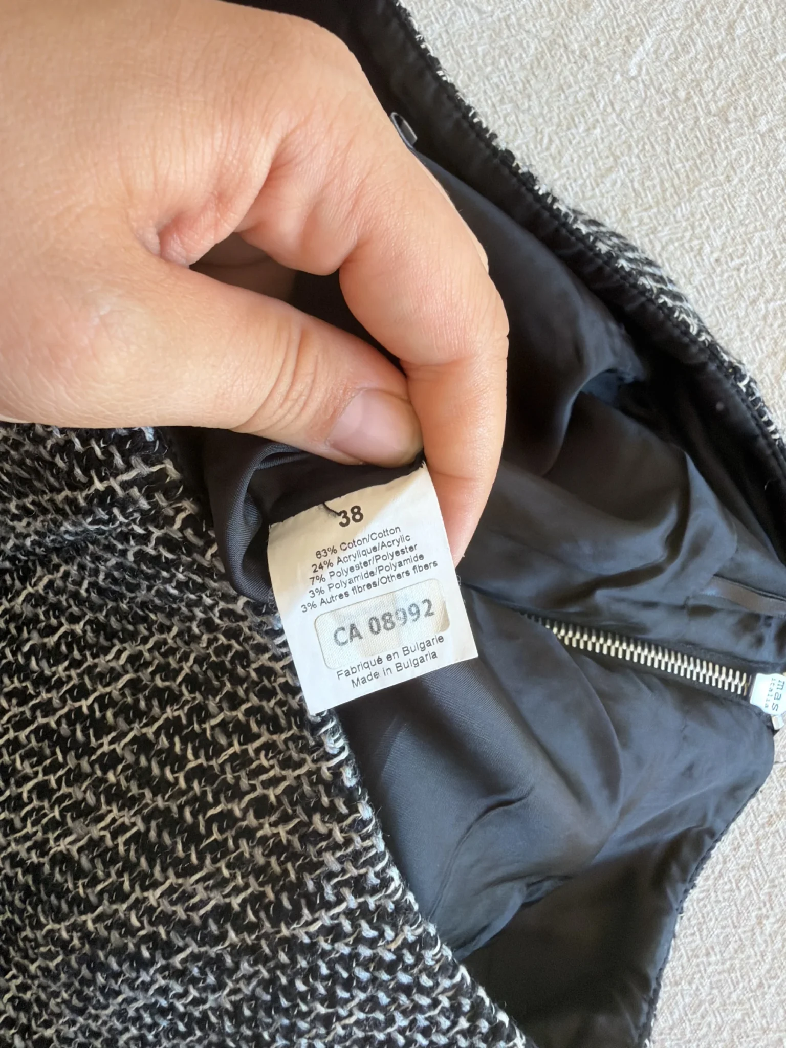 Image for Sonia Rykiel skirt in black and grey tweed, size 38