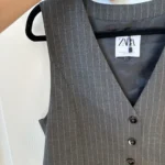 Thumbnail for Veston Zara de costume taille L gris rayé blanc