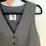 Thumbnail for Veston Zara de costume taille L gris rayé blanc