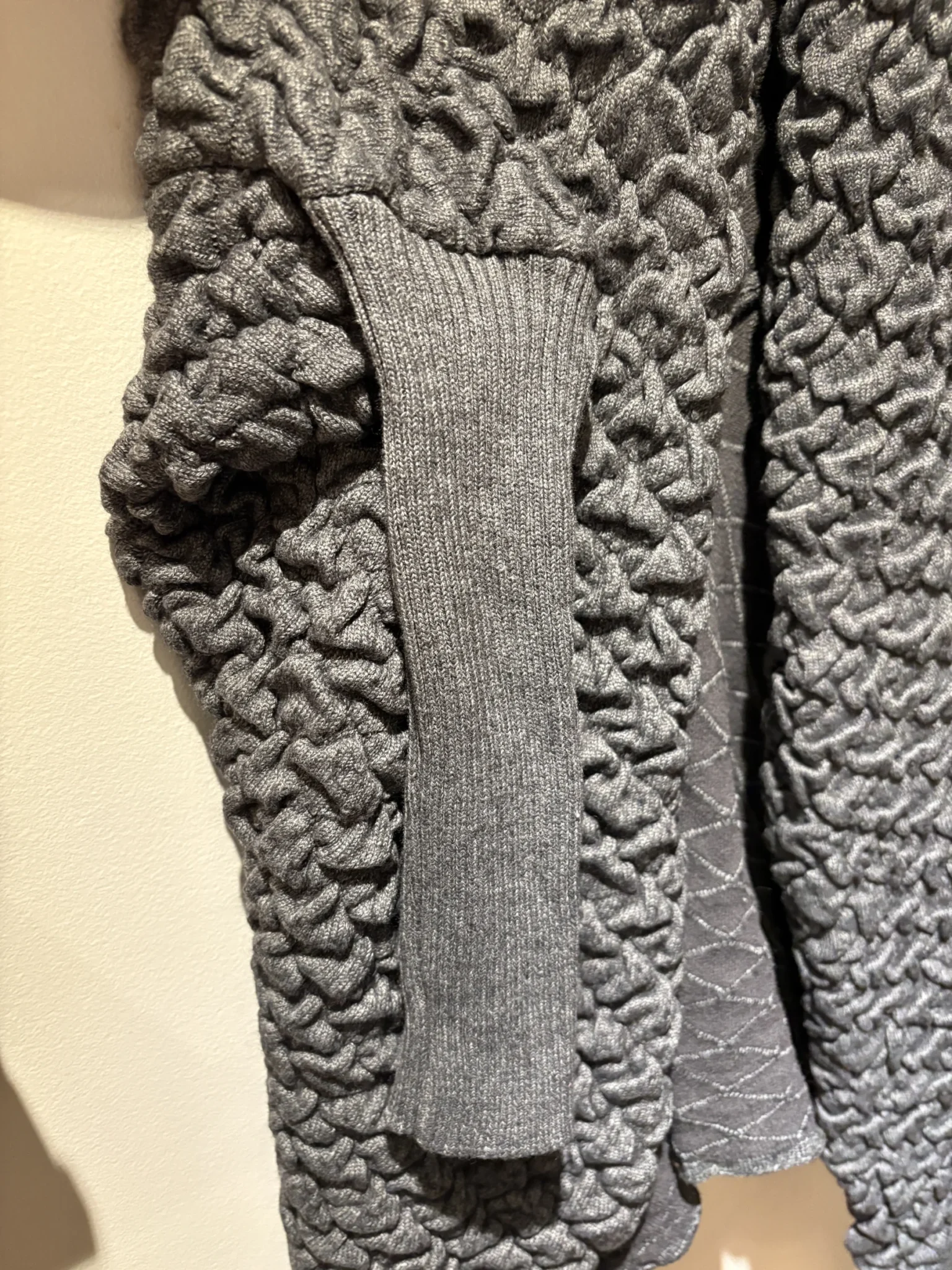 Image for Long, dark grey cardigan with a textured knit – asymmetrical draped cut