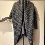 Thumbnail for Long, dark grey cardigan with a textured knit – asymmetrical draped cut