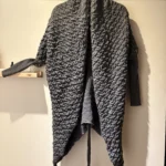 Thumbnail for Long, dark grey cardigan with a textured knit – asymmetrical draped cut