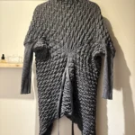 Thumbnail for Long, dark grey cardigan with a textured knit – asymmetrical draped cut