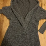 Thumbnail for Long, dark grey cardigan with a textured knit – asymmetrical draped cut