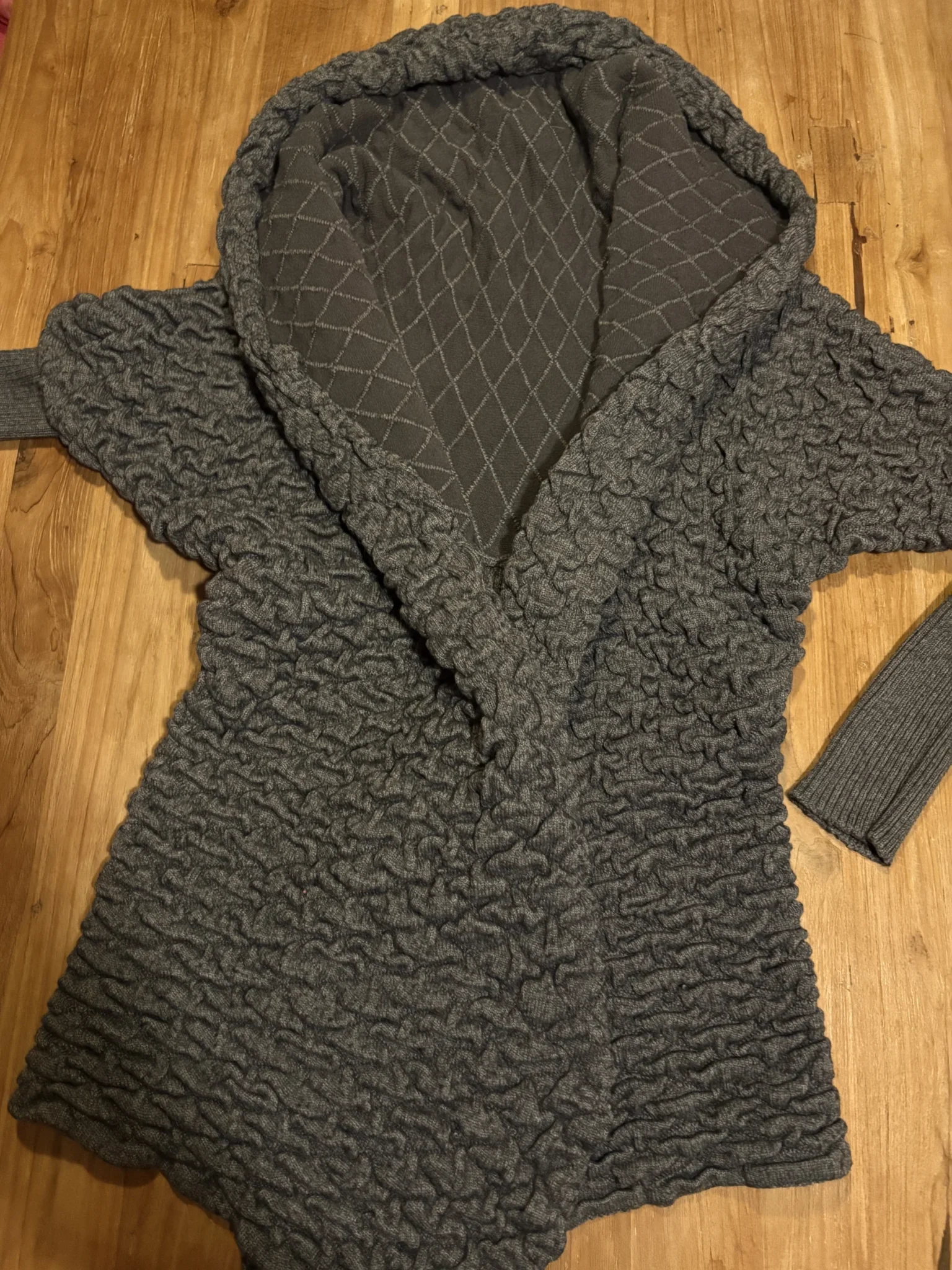 Image for Long, dark grey cardigan with a textured knit – asymmetrical draped cut