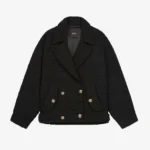 Featured thumbnail for Manteau court Maje noir avec bouton doré taille 36 effet tweed