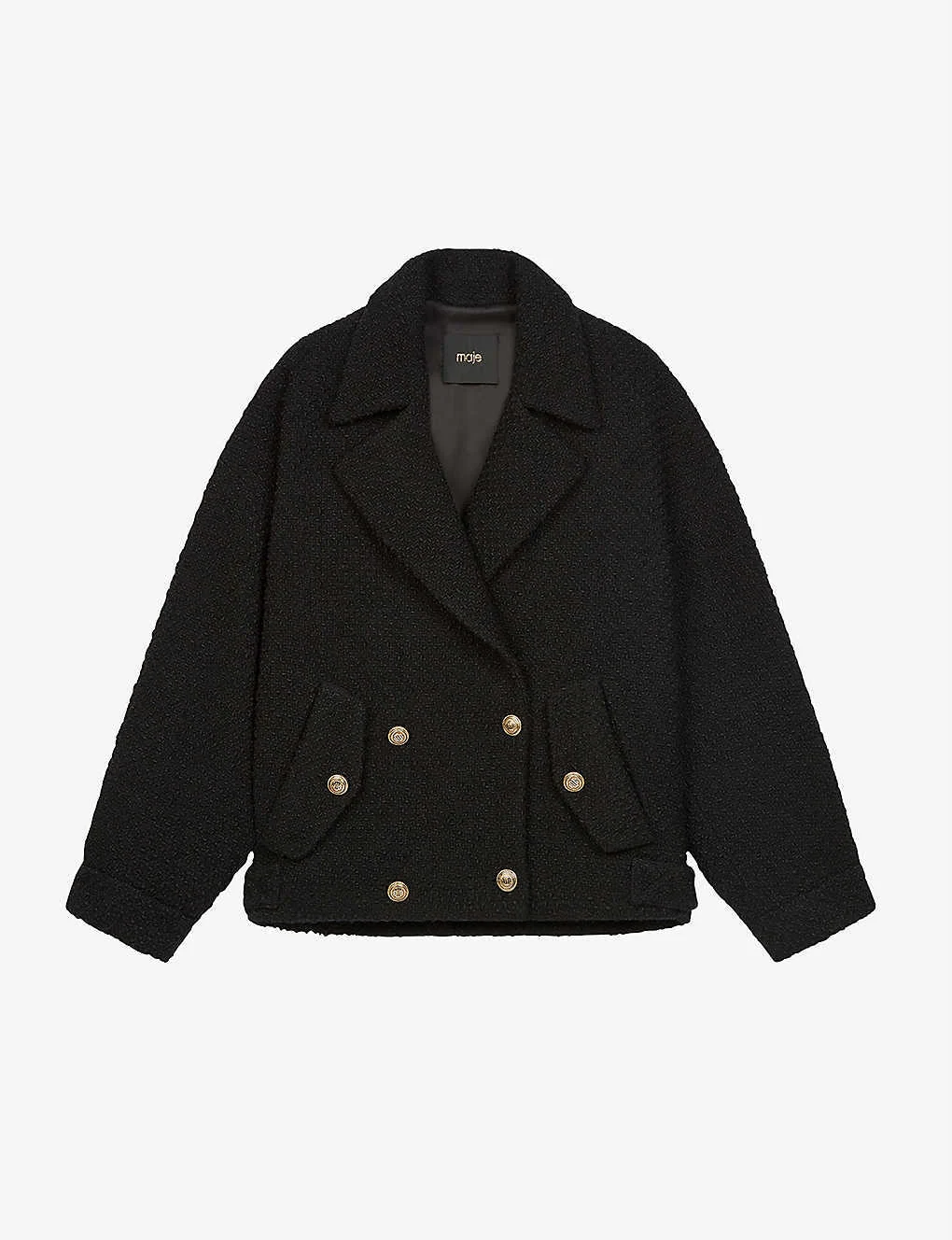 Manteau court Maje noir avec bouton doré taille 36 effet tweed Maje seconde main
