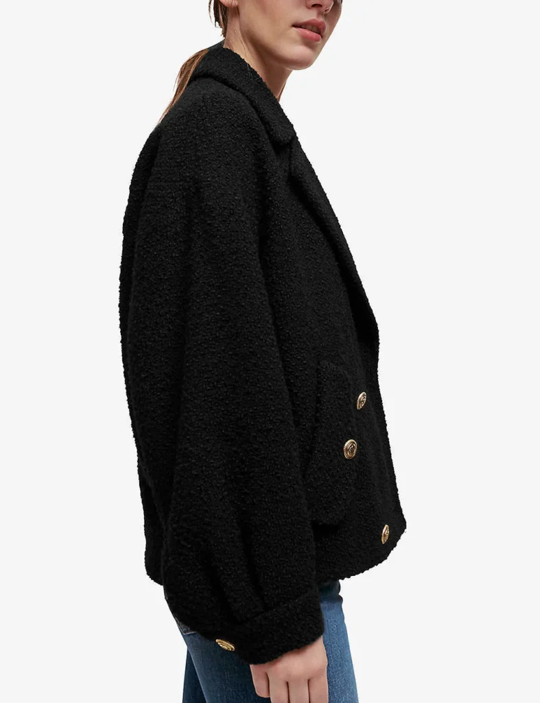 Image for Manteau court Maje noir avec bouton doré taille 36 effet tweed