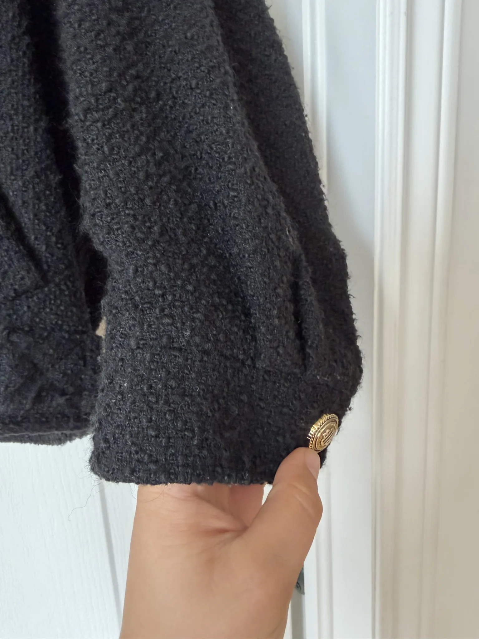 Image for Manteau court Maje noir avec bouton doré taille 36 effet tweed