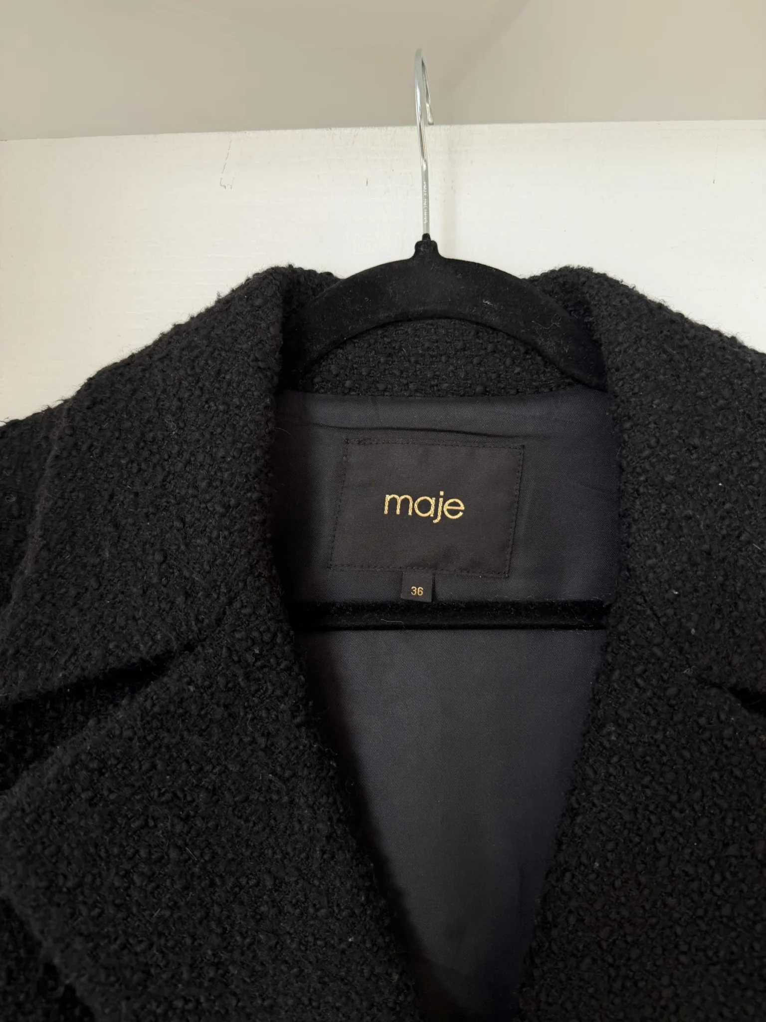 Image for Manteau court Maje noir avec bouton doré taille 36 effet tweed
