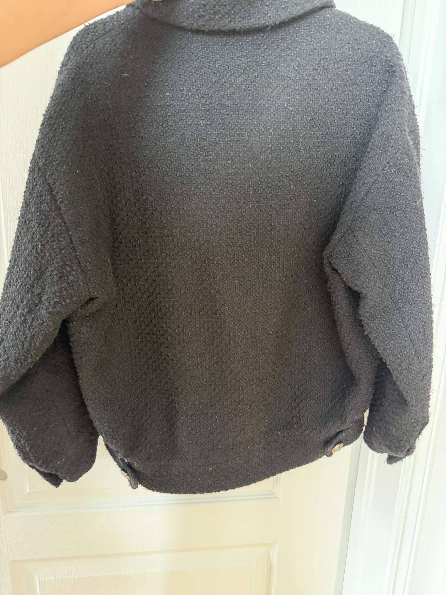 Image for Manteau court Maje noir avec bouton doré taille 36 effet tweed
