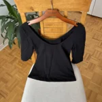 Thumbnail for Haut ballerine en coton Simons à encolure scoop – Noir, XS