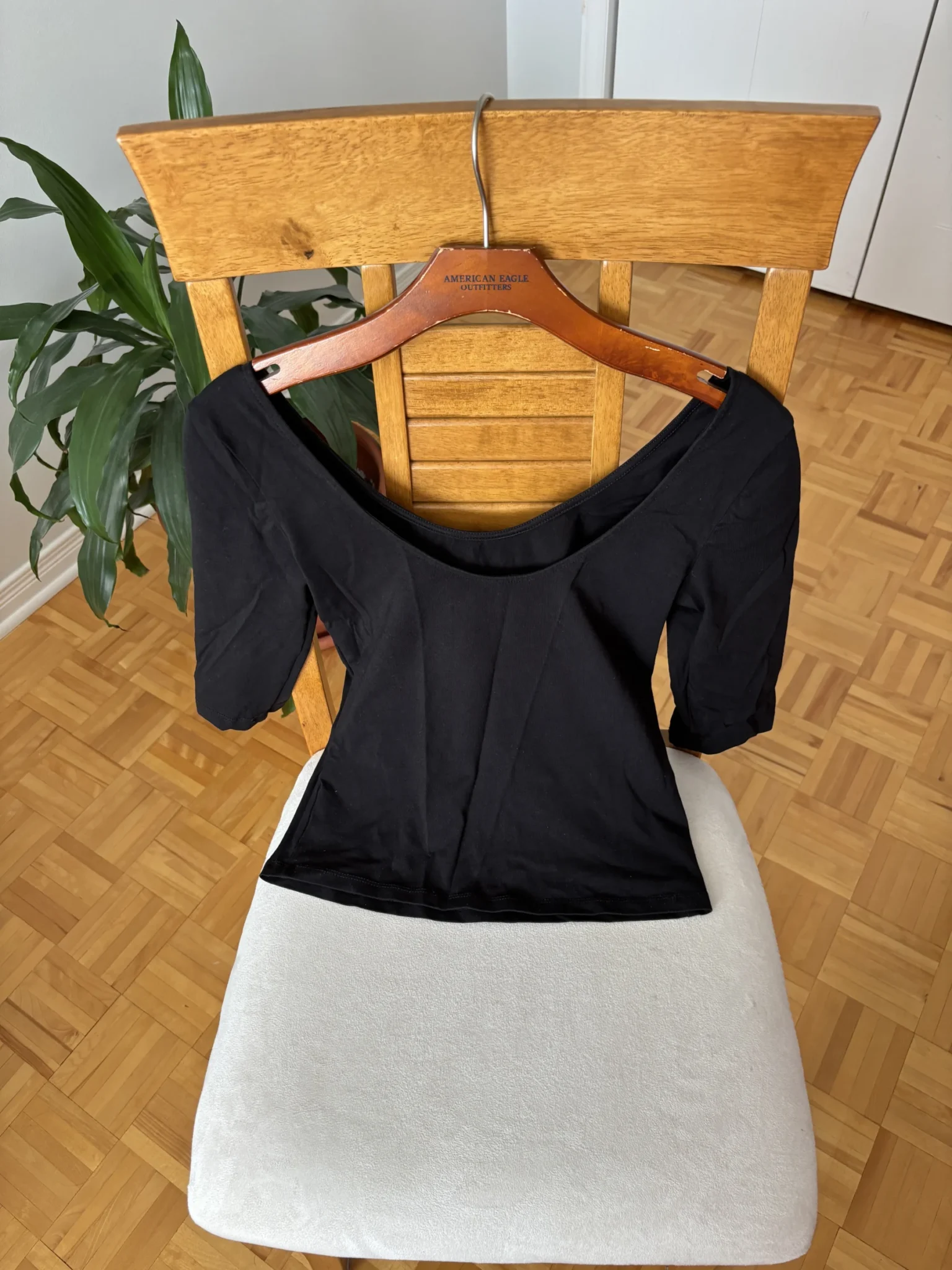 Image for Haut ballerine en coton Simons à encolure scoop – Noir, XS