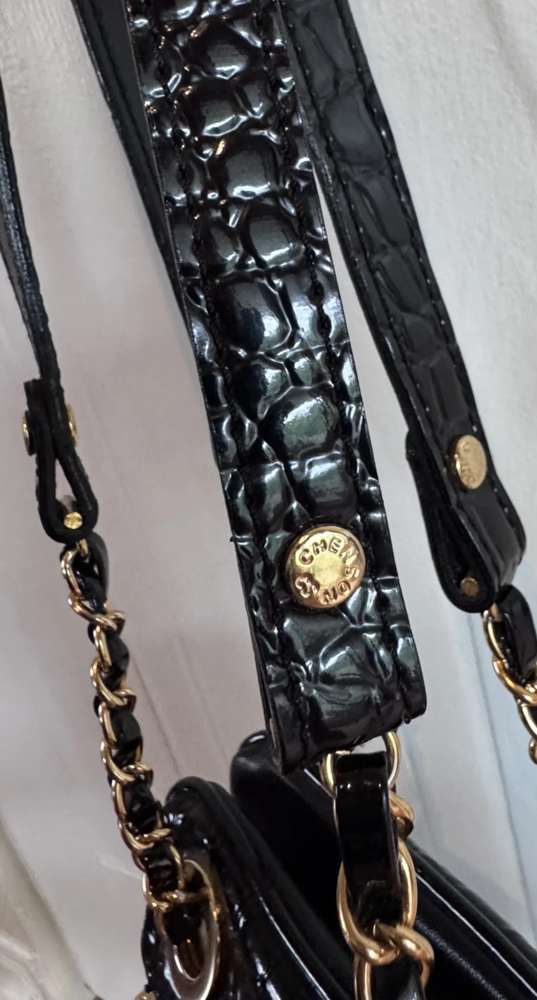 Image for Magnifique sac à main vintage chic années 90 croco