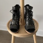 Thumbnail for High-heeled gladiator-style sandals in leather and faux leather