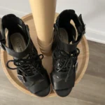 Thumbnail for High-heeled gladiator-style sandals in leather and faux leather