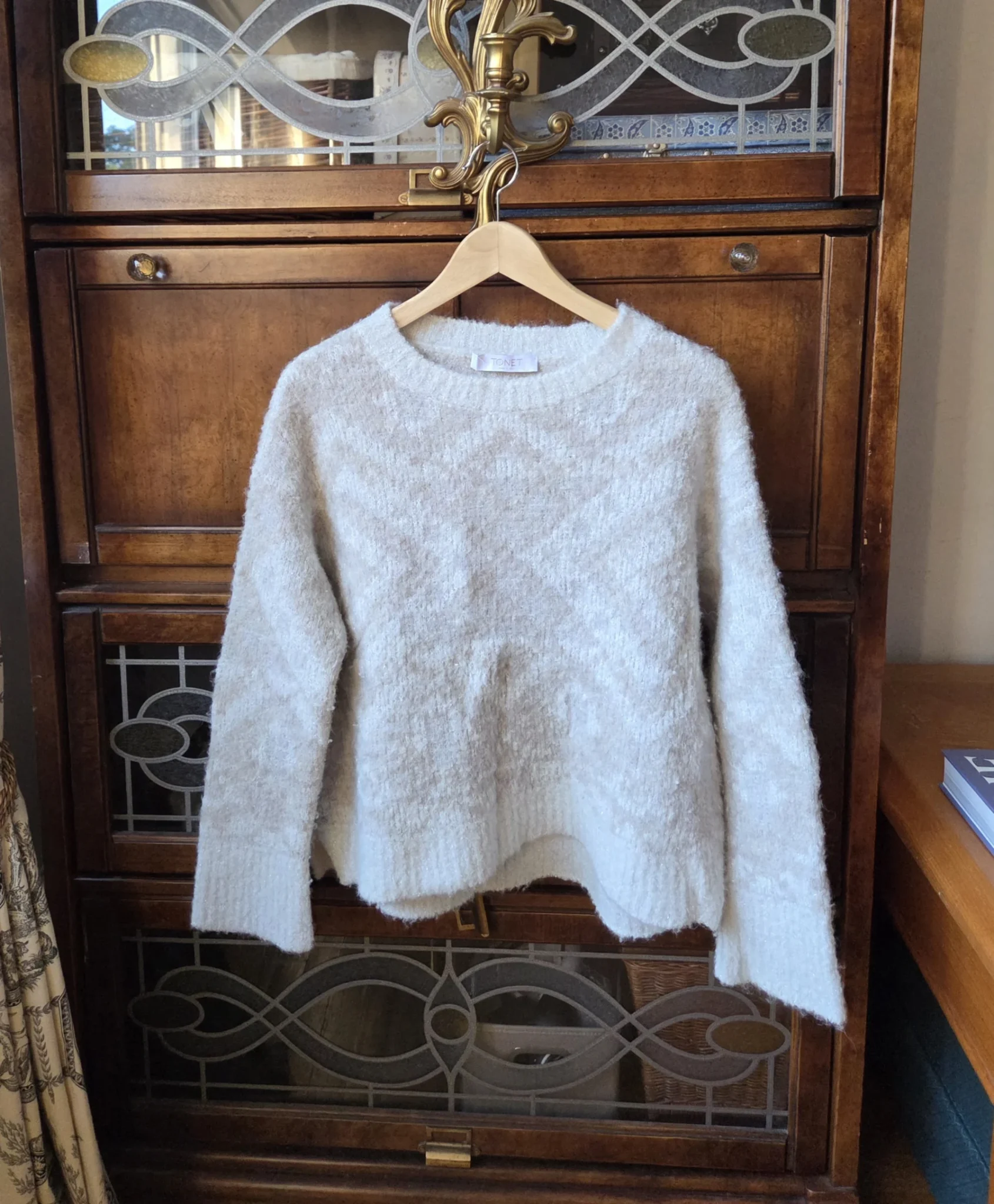 Image for Stylish Tonet jumper in taupe and cream, made from a blend of alpaca