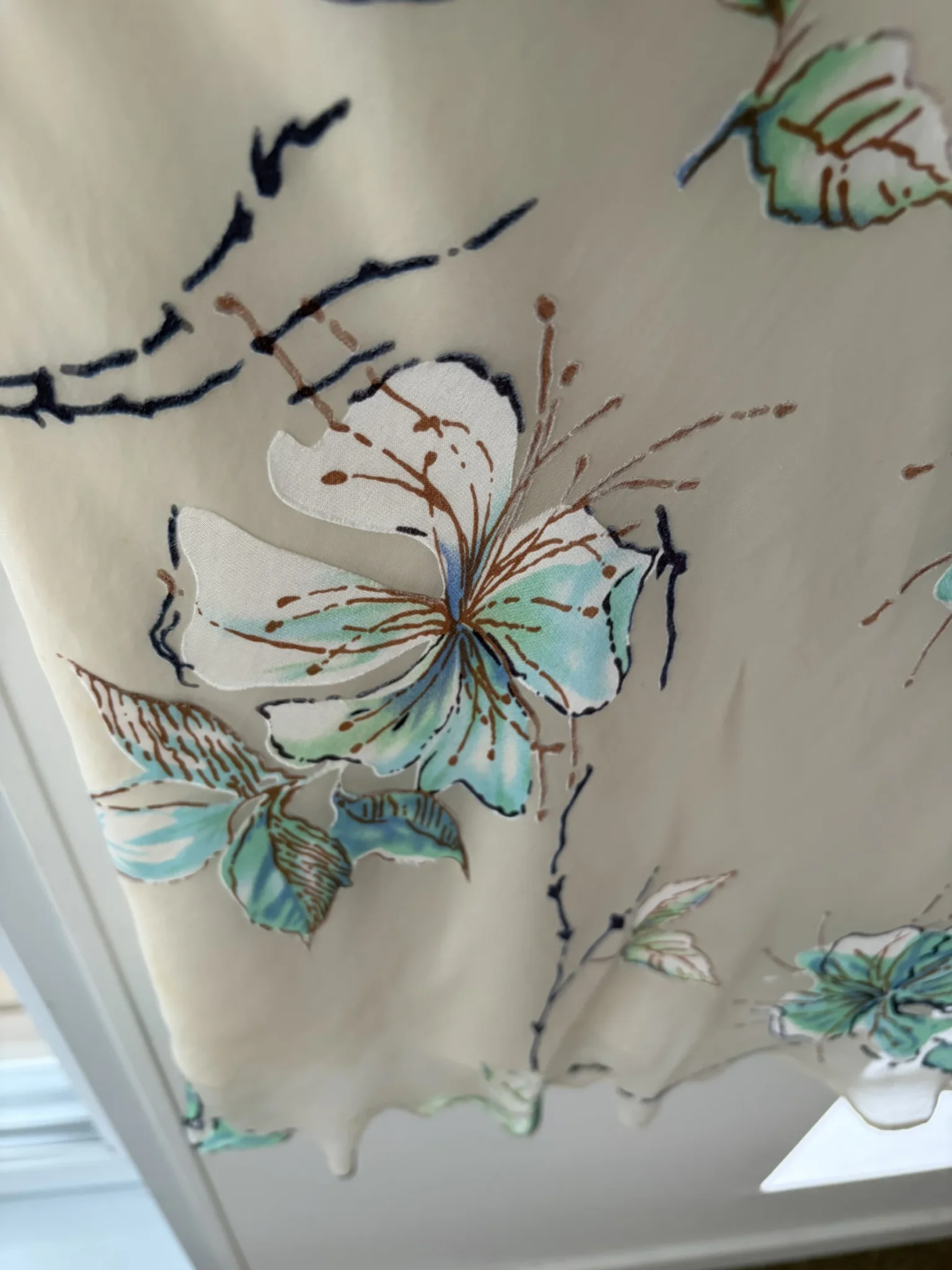 Image for Jupe Midi Fluide en Mousseline Motif Floral Turquoise