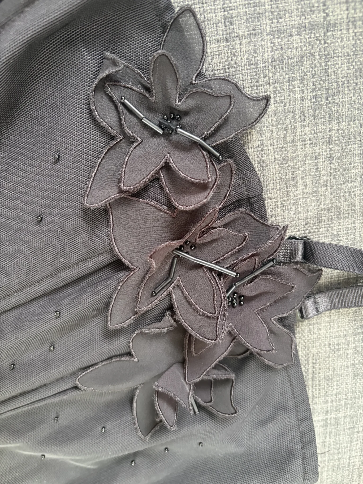 Image for Corset Bustier Noir Fleurs en Relief et Perles 38/40