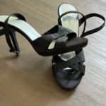 Thumbnail for Sandales à talons satin noir brides croisées Jessica –