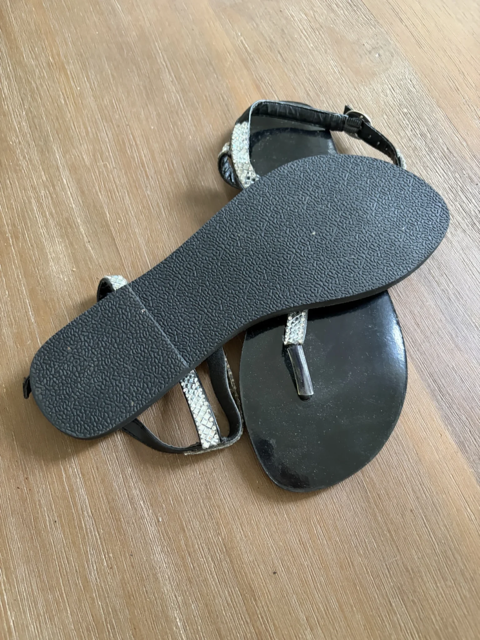 Image for [NEUVES] Sandales Nu-Pieds Bijoux Strass & Verni Noir