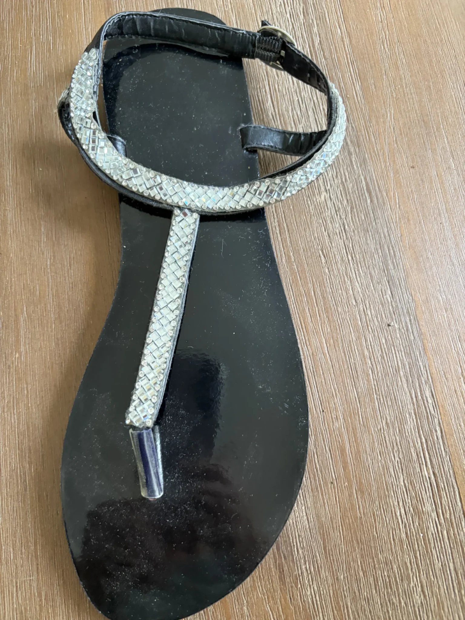 Image for [NEUVES] Sandales Nu-Pieds Bijoux Strass & Verni Noir