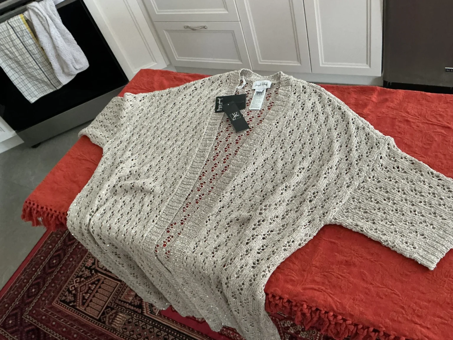 Image for Veste longue maillée beige-gris Joseph Ribkoff