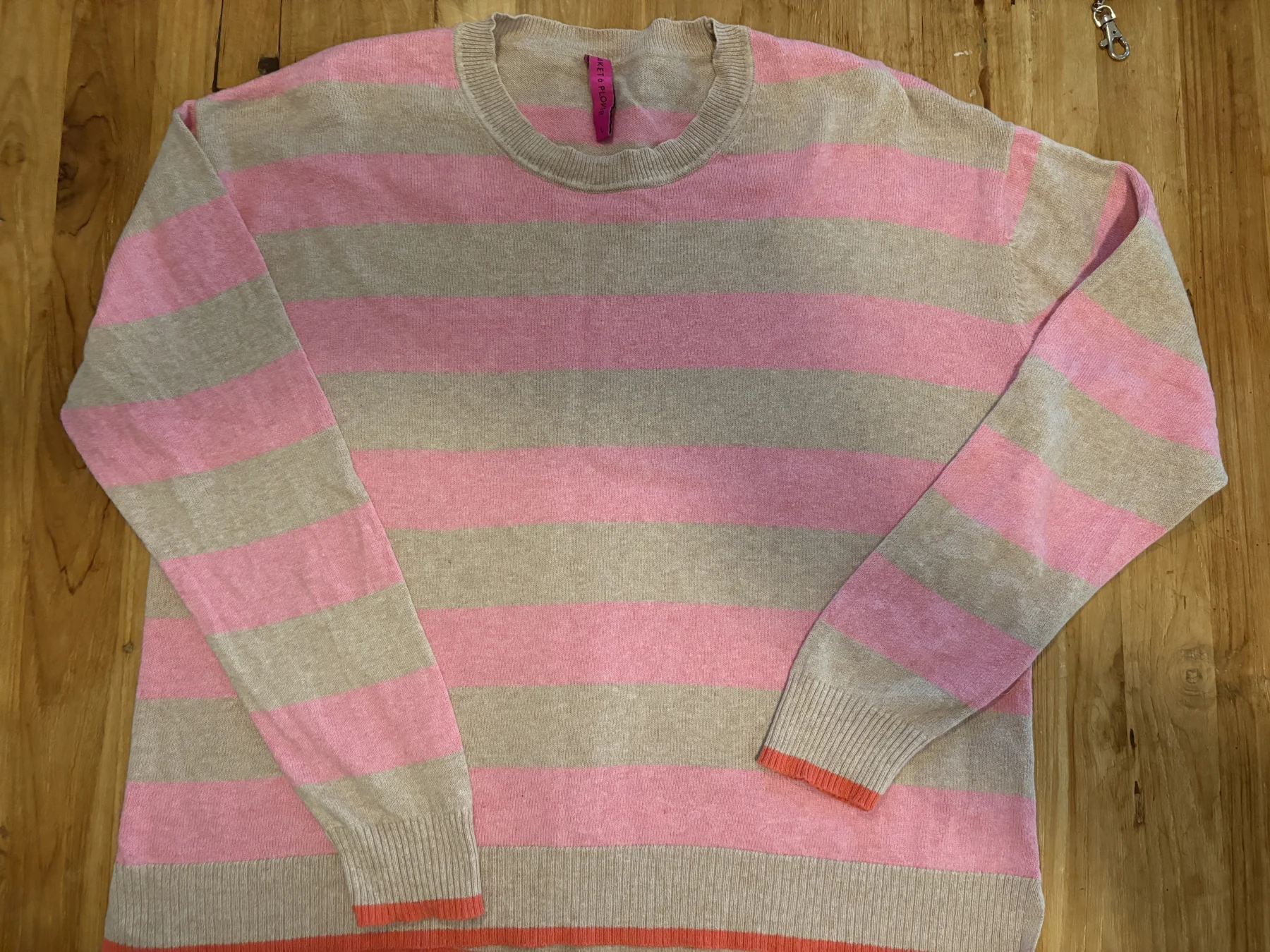 Zaket et Plover – Chandail rayé rose et beige en coton-cachemire – Taille L *Autre seconde main