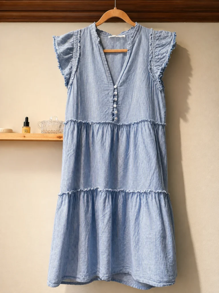 Featured image for Mélissa Nepton - robe rayée bleu et blanc en lin et coton