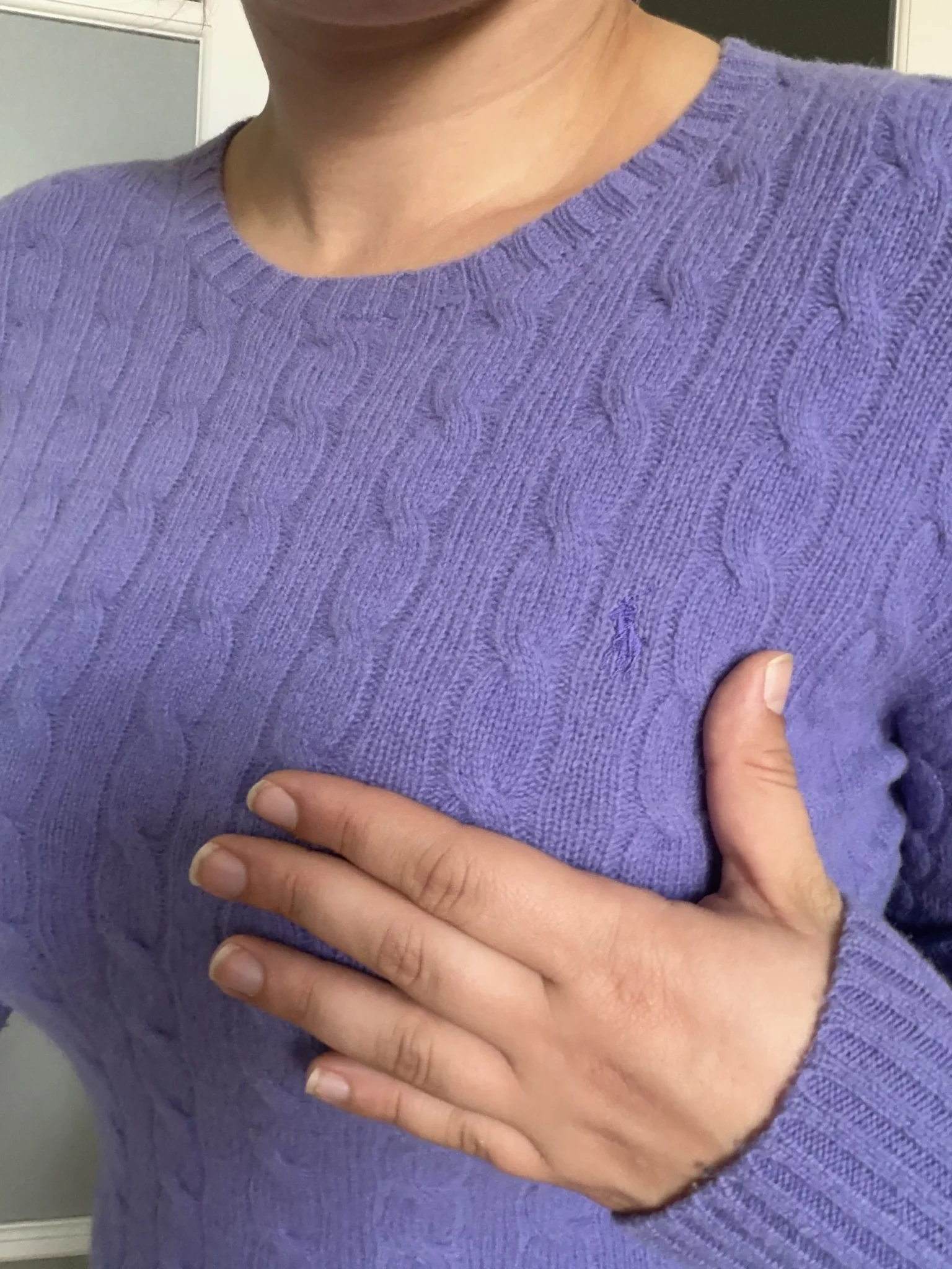 Image for Ralph Lauren Sport women's purple cable-knit jumper, size M