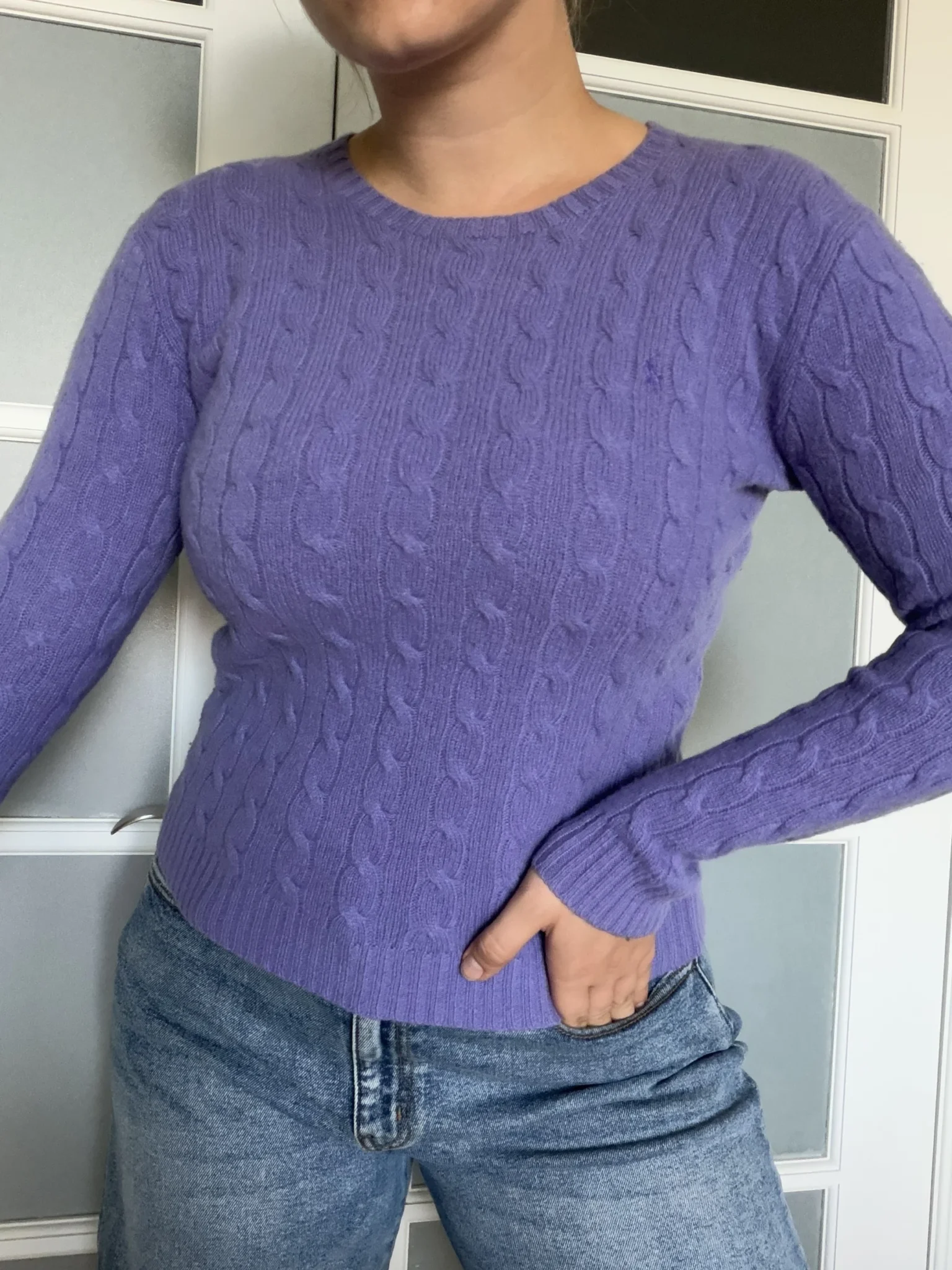Image for Ralph Lauren Sport women's purple cable-knit jumper, size M