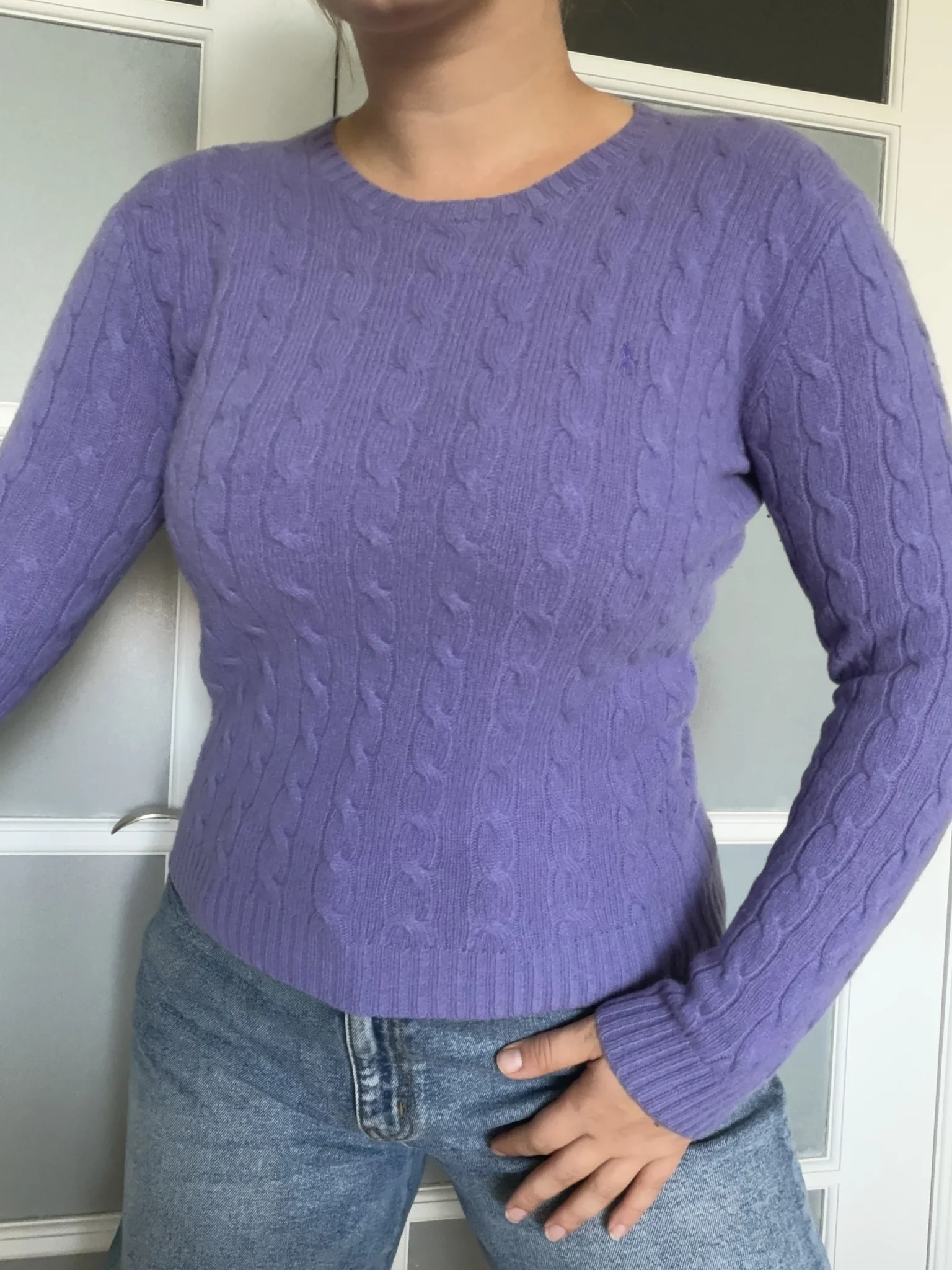 Image for Ralph Lauren Sport women's purple cable-knit jumper, size M