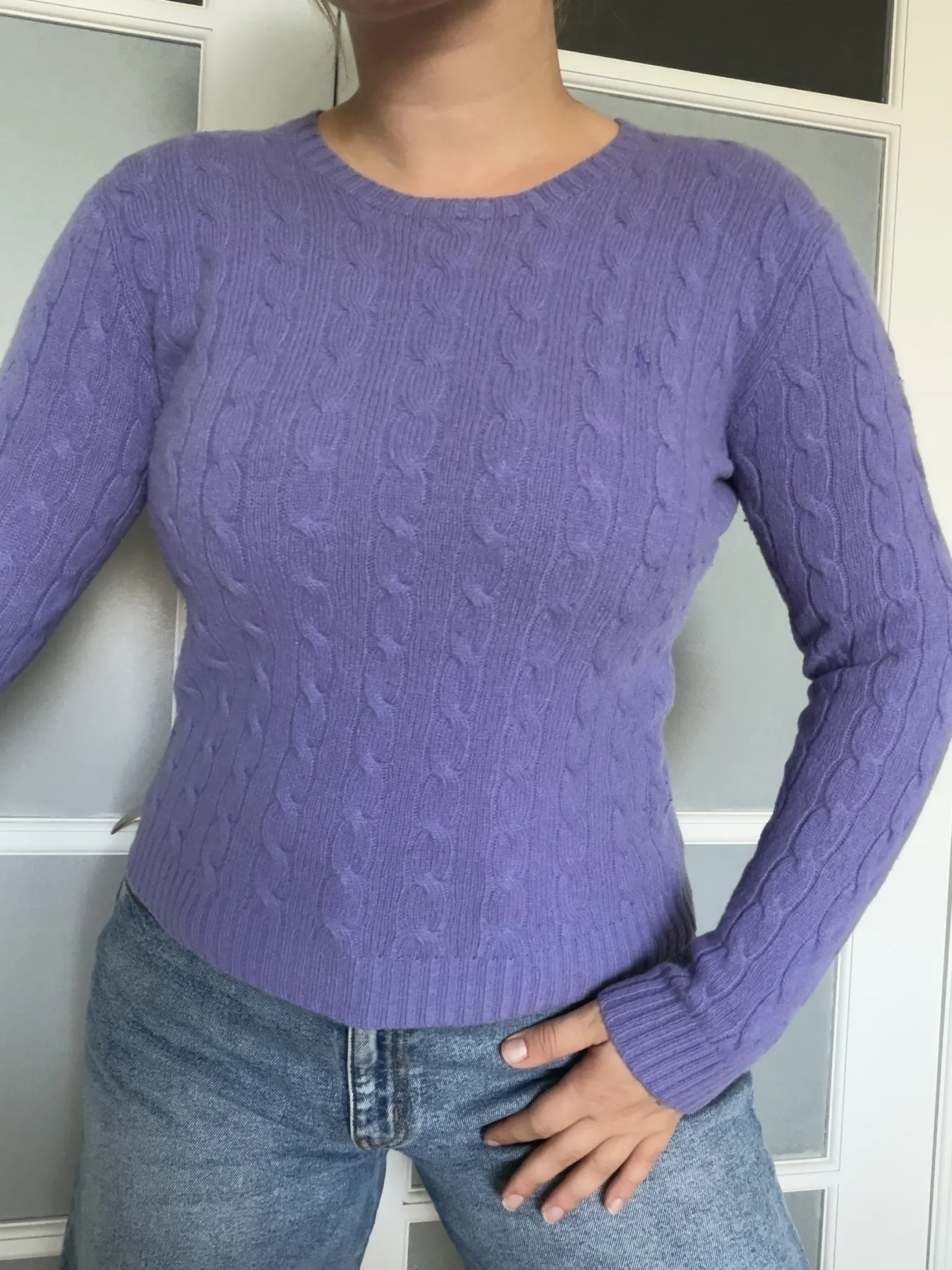 Image for Ralph Lauren Sport women's purple cable-knit jumper, size M
