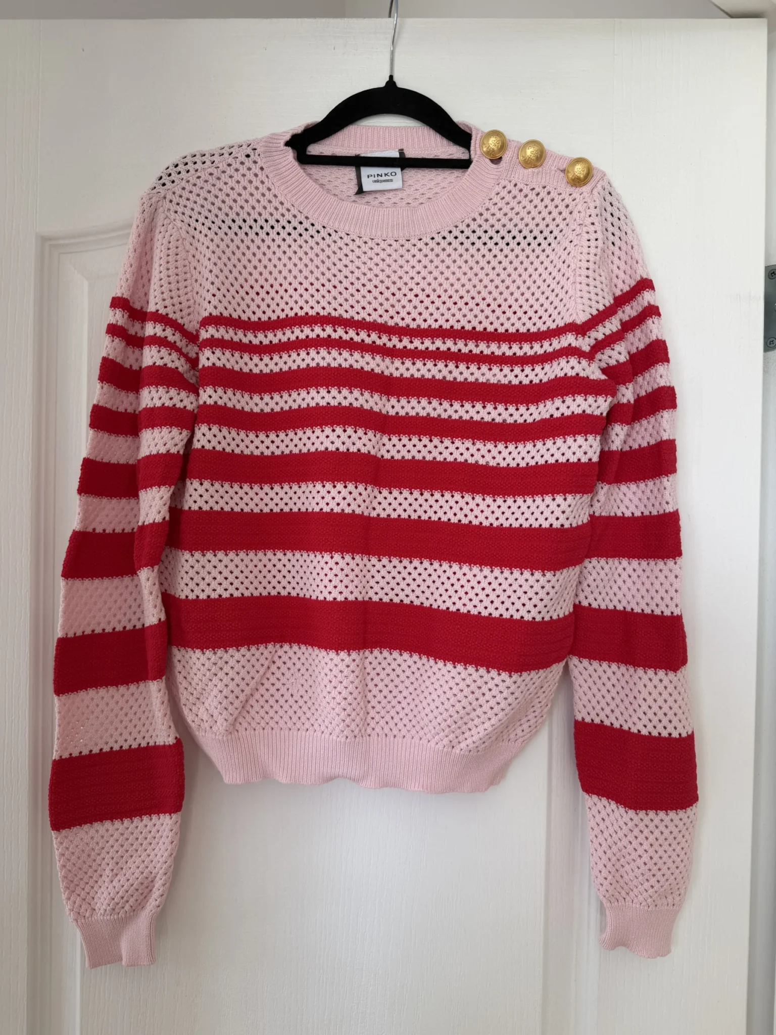 Image for Pinko women’s red and pink jumper, size L, with gold buttons