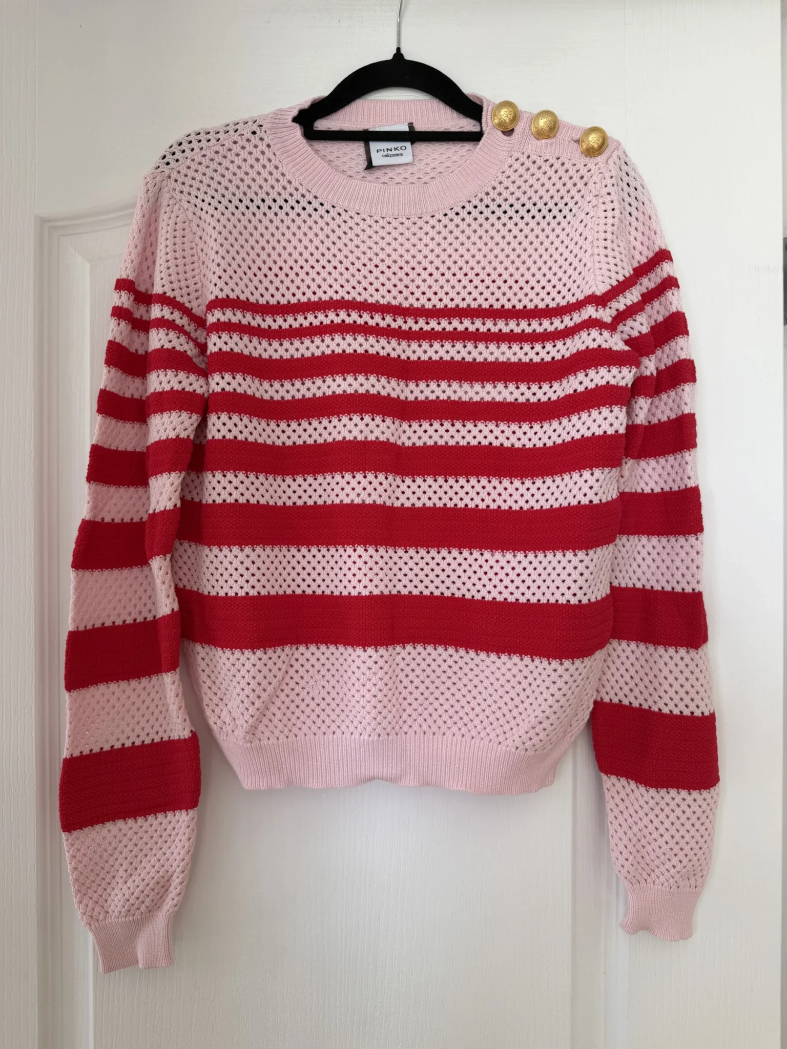 Image for Pinko women’s red and pink jumper, size L, with gold buttons