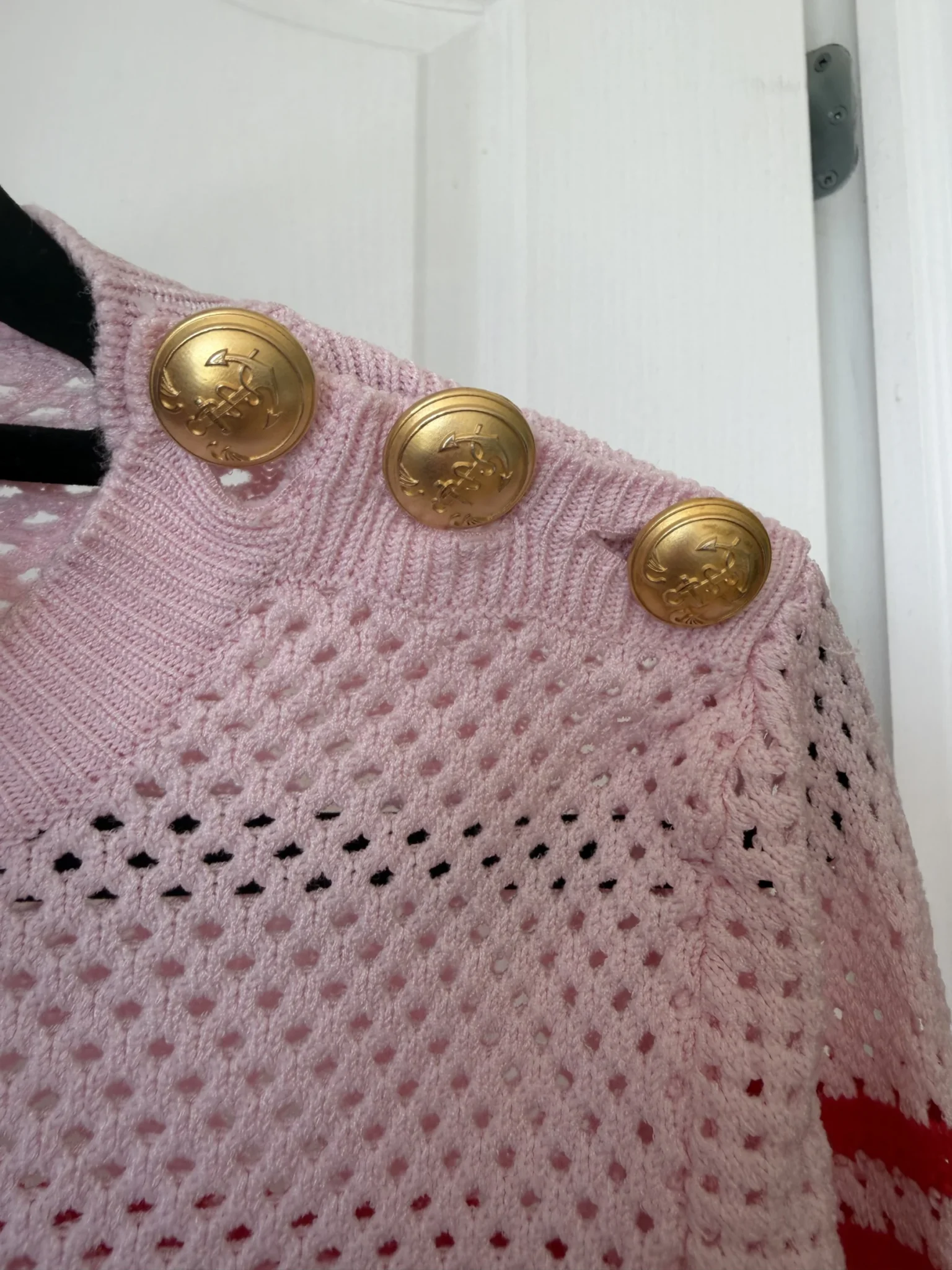 Image for Pinko women’s red and pink jumper, size L, with gold buttons