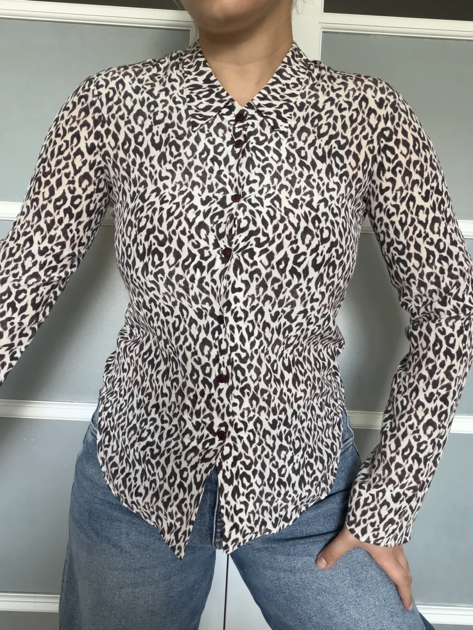 Featured image for Chemise Theory 100% soie motif léopard écru et marron